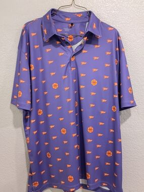 Elkmont Trading Company  Purple Polo with Orange Graphic Print